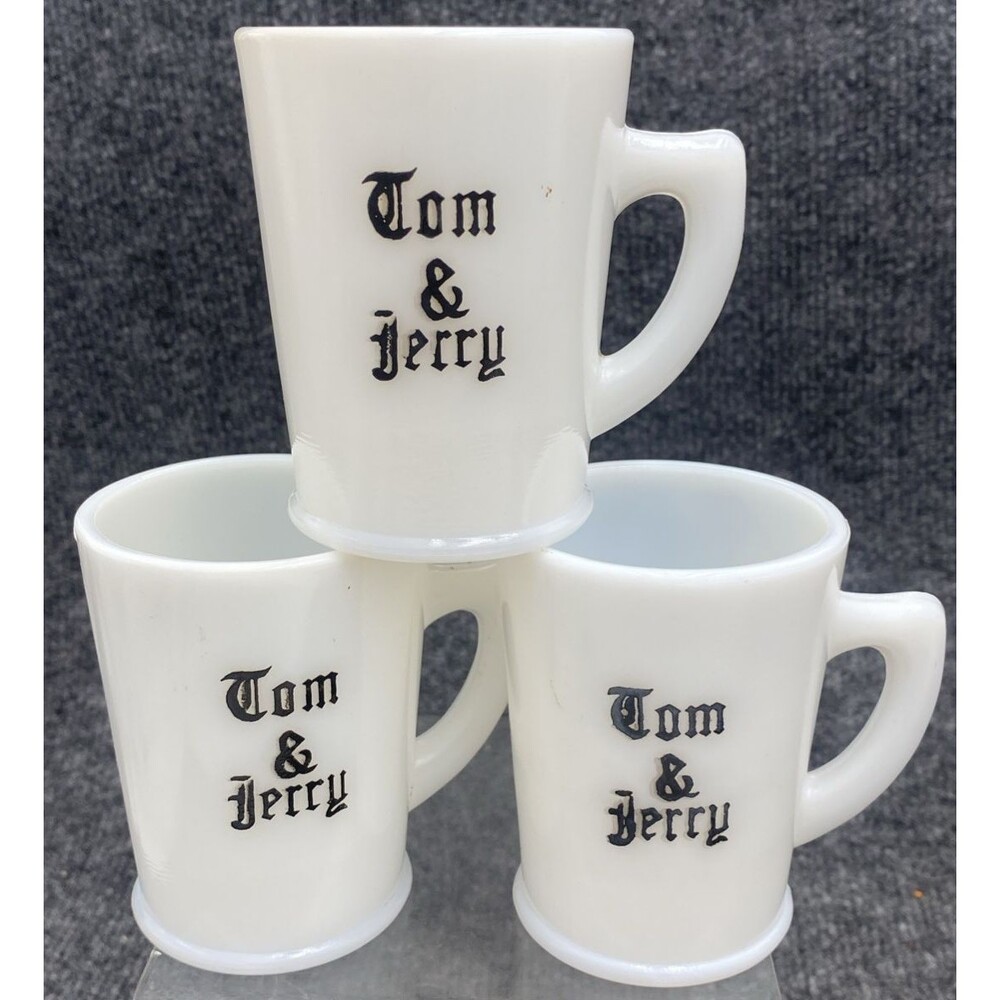 Vintage McKee Tom & Jerry Mugs Lot of 3 Milk Glass White Old English Style Cups